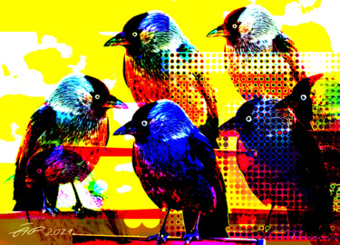 Digitale Kunst mit dem Titel "Jackdaws Crow Bird…" von Arija Paikule, Original-Kunstwerk, Fotomontage