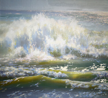 Schilderij getiteld "Waves 3" door Arija Paikule, Origineel Kunstwerk, Olie Gemonteerd op Houten paneel