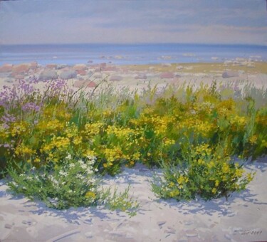 Painting titled "Seascape, beach sea…" by Arija Paikule, Original Artwork, Oil