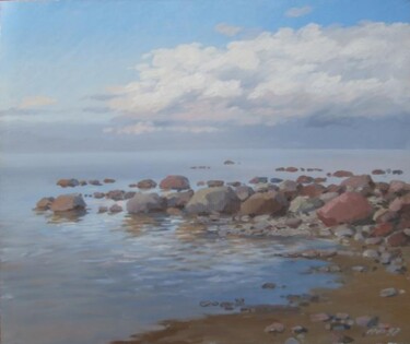 Картина под названием "Seascape, beach sea…" - Arija Paikule, Подлинное произведение искусства, Масло Установлен на Деревянн…