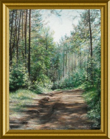 Painting titled "ЛЕСНАЯ ДОРОГА" by Garik, Original Artwork, Oil