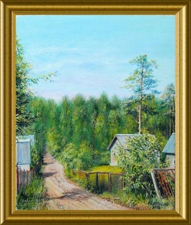 Painting titled "дачный поселок" by Garik, Original Artwork, Oil