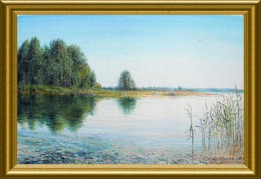 Картина под названием "рассвет на озере" - Гарик, Подлинное произведение искусства, Масло
