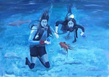Painting titled "deep water" by Arik Sharon, Original Artwork, Oil