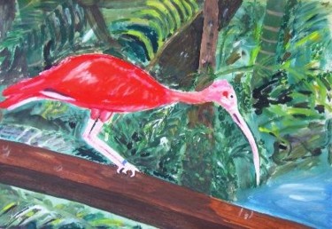 Painting titled "flamingo in the Hon…" by Arik Sharon, Original Artwork, Oil