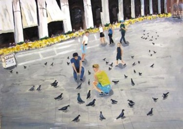 Painting titled "San marko pigeons" by Arik Sharon, Original Artwork