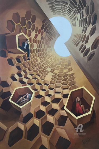 Malerei mit dem Titel "Honeycomb" von Arina Apostolova, Original-Kunstwerk, Acryl