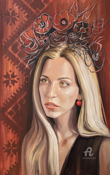 Malerei mit dem Titel "Embroidery" von Arina Apostolova, Original-Kunstwerk, Öl