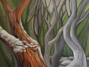 Malerei mit dem Titel "Gum tree forest" von Arina Apostolova, Original-Kunstwerk, Öl