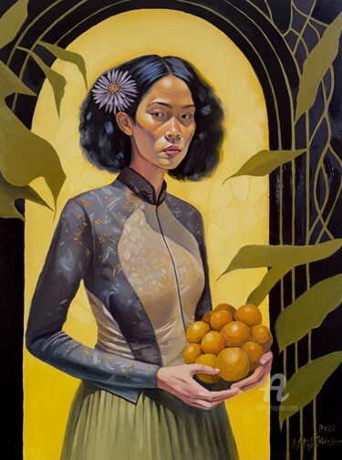Malarstwo zatytułowany „Mandarins” autorstwa Arina Apostolova, Oryginalna praca, Olej