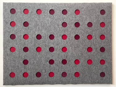 Textilkunst mit dem Titel "Dots_Fire" von Arina Ergle, Original-Kunstwerk, Textilfaser Auf Holzplatte montiert