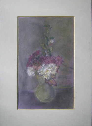 Painting titled "Vase with chrysanth…" by Arina Ioana Muntean, Original Artwork, Pastel