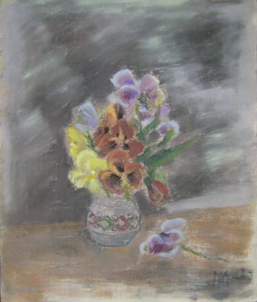 Ζωγραφική με τίτλο "Vase with pansies (…" από Arina Ioana Muntean, Αυθεντικά έργα τέχνης, Παστέλ