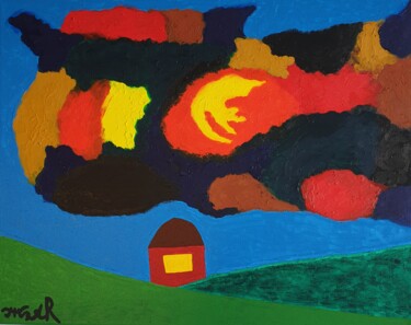 Peinture intitulée "House on a hill" par Arina Mari, Œuvre d'art originale, Huile