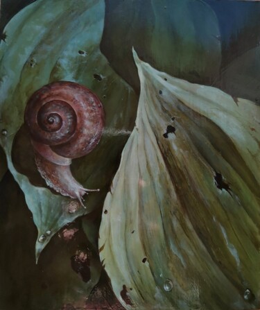 Malerei mit dem Titel "Nature oil Улиточка…" von Arina Melikhova, Original-Kunstwerk, Öl