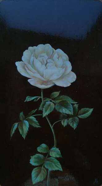 Pittura intitolato "Oil Rose single whi…" da Arina Melikhova, Opera d'arte originale, Olio
