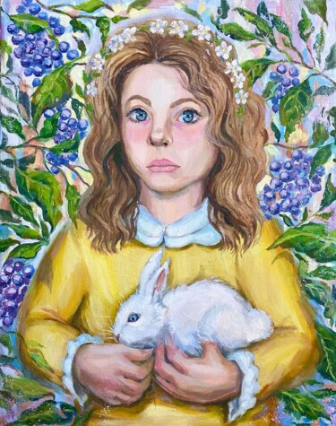 Картина под названием "Агата и кролик" - Арина Подболотова (Middlimist), Подлинное произведение искусства, Масло