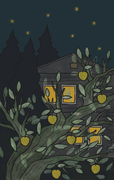 Dacha of my Childhood Gravures & estampes intitulée "Dacha of my Childho…" par Arina Qqshkina, Œuvre d'art originale, Peinture numérique