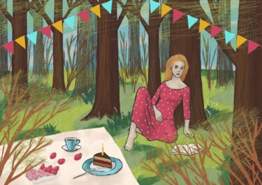 Birthday in Spring Printmaking titled "Birthday in Spring" by Arina Qqshkina, Original Art, Digital Painting