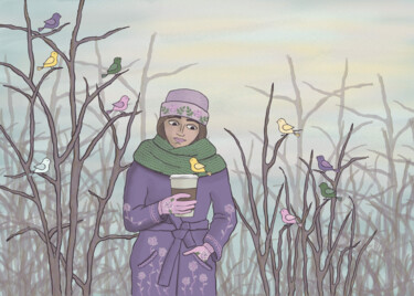 Coffee to go Printmaking titled "Coffee to go" by Arina Qqshkina, Original Art, Digital Painting