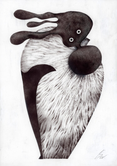 Painting titled "The birdshape #5" by Arina Serebriakova, Original Artwork, Stencil