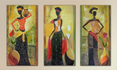 Painting titled "Trois grâces africa…" by Arina Tcherem, Original Artwork, Oil