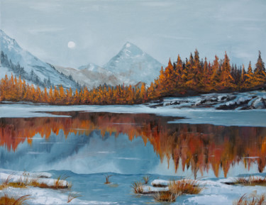 Painting titled "Freezing lake" by Arina Tcherem, Original Artwork, Oil