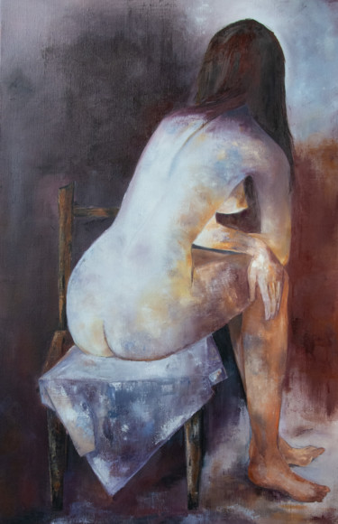 Peinture intitulée "Nu à la chaise" par Arina Tcherem, Œuvre d'art originale, Huile Monté sur Châssis en bois