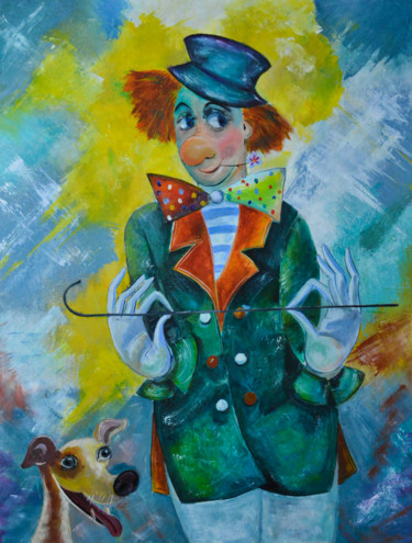 Painting titled "Le clown malin" by Arina Tcherem, Original Artwork, Oil