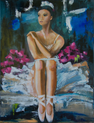 Painting titled "Ballerine" by Arina Tcherem, Original Artwork, Oil Mounted on Wood Stretcher frame