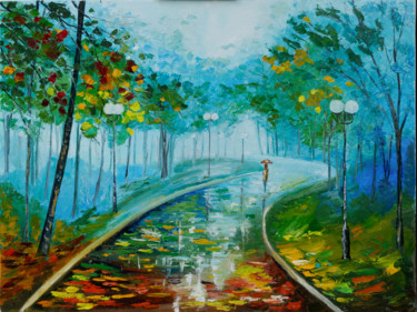 Peinture intitulée "Promenade sous la p…" par Arina Tcherem, Œuvre d'art originale, Huile