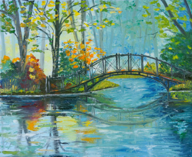 Peinture intitulée "Pont dans le parc" par Arina Tcherem, Œuvre d'art originale