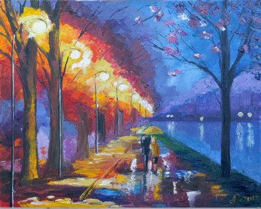 Painting titled "Evening walking" by Arina Tcherem, Original Artwork, Oil