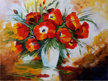Painting titled "Coquelicots" by Arina Tcherem, Original Artwork, Oil