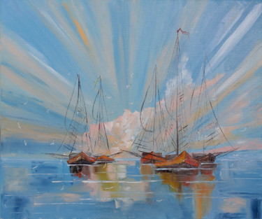 Pintura intitulada "Bateaux" por Arina Tcherem, Obras de arte originais