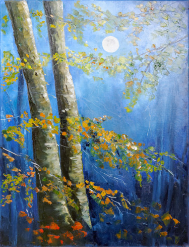 Painting titled "Pleine lune" by Arina Tcherem, Original Artwork, Oil