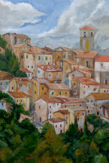 Pittura intitolato "Sorano in Toscana" da Arina Tcherem, Opera d'arte originale, Olio