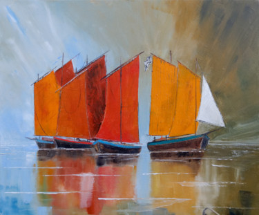 Peinture intitulée "Bateaux de Morbihan" par Arina Tcherem, Œuvre d'art originale, Huile