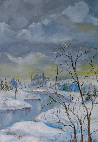 Painting titled "Lost in winter" by Arina Tcherem, Original Artwork, Oil
