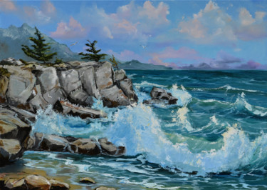 Pintura intitulada "La mer du Nord" por Arina Tcherem, Obras de arte originais, Óleo