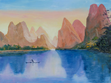 Peinture intitulée "Li River" par Arina Tcherem, Œuvre d'art originale, Huile