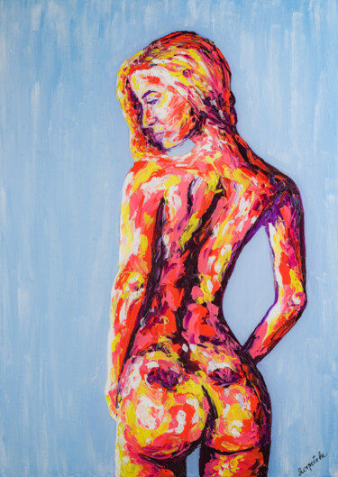 Painting titled "Nude Erotic Naked W…" by Arina Yastrebova, Original Artwork, Oil Mounted on Wood Stretcher frame