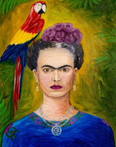 Картина под названием "Frida Kahlo and Mac…" - Arina Yastrebova, Подлинное произведение искусства, Масло Установлен на Дерев…