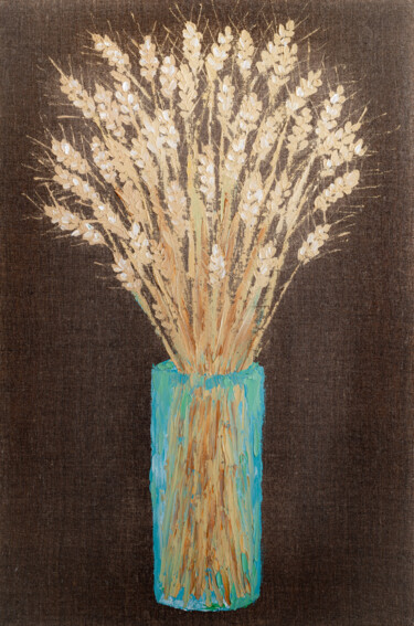 Painting titled "Bouquet of wheat ea…" by Arina Yastrebova, Original Artwork, Oil Mounted on Wood Stretcher frame