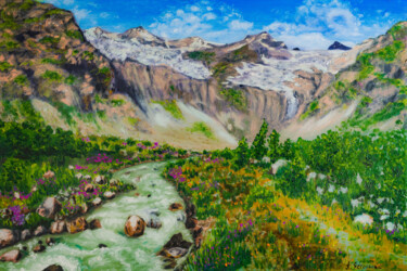 「Alpine Mountains, S…」というタイトルの絵画 Arina Yastrebovaによって, オリジナルのアートワーク, オイル ウッドストレッチャーフレームにマウント
