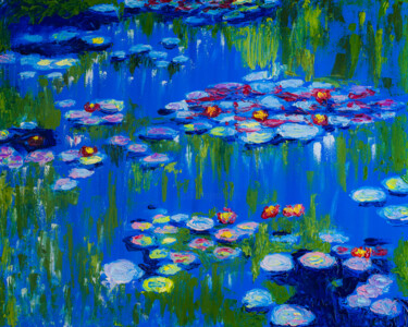Painting titled "Water Lilies, Pond…" by Arina Yastrebova, Original Artwork, Oil Mounted on Wood Stretcher frame