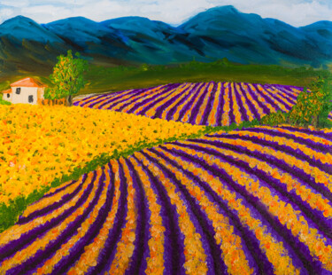 Malarstwo zatytułowany „Lavender Sunflower…” autorstwa Arina Yastrebova, Oryginalna praca, Olej Zamontowany na Drewniana ram…