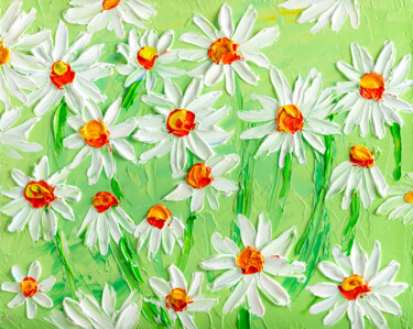 Картина под названием "Daisy Field Floral…" - Arina Yastrebova, Подлинное произведение искусства, Масло Установлен на картон
