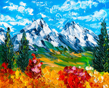 Painting titled "Rocky Mountain Nati…" by Arina Yastrebova, Original Artwork, Oil Mounted on Cardboard