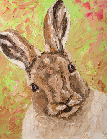 Painting titled "Funny March Hare, S…" by Arina Yastrebova, Original Artwork, Oil Mounted on Cardboard